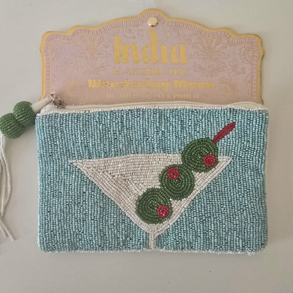 Rare. Made in India beaded martini clutch purse / wallet / coin purse